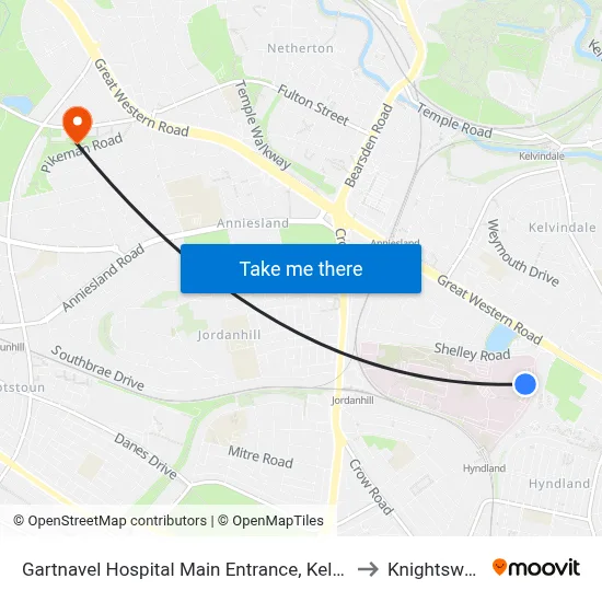 Gartnavel Hospital Main Entrance, Kelvinside to Knightswood map