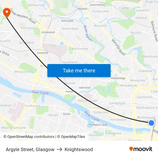 Argyle Street, Glasgow to Knightswood map