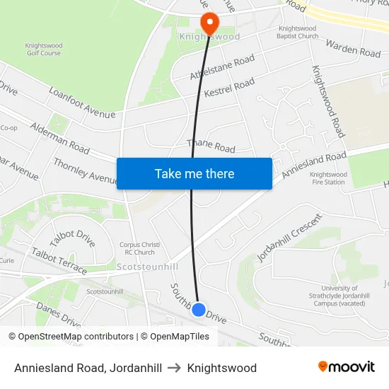 Anniesland Road, Jordanhill to Knightswood map