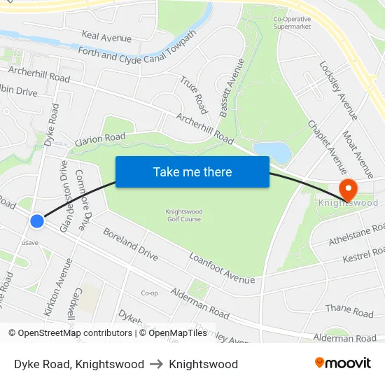 Dyke Road, Knightswood to Knightswood map