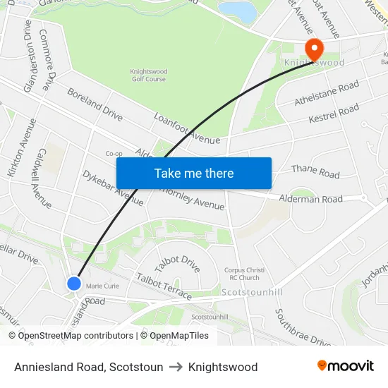 Anniesland Road, Scotstoun to Knightswood map