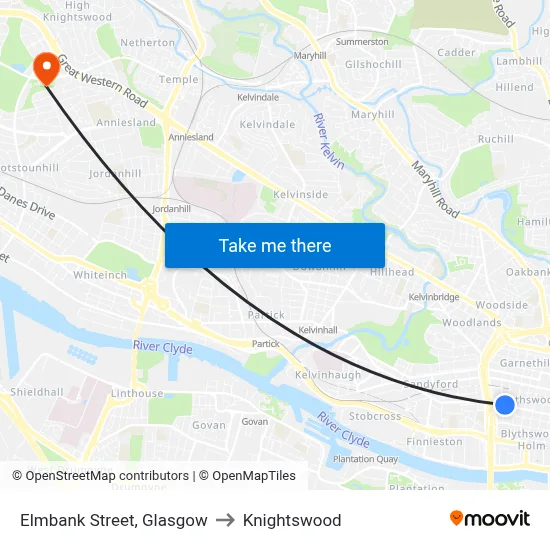 Elmbank Street, Glasgow to Knightswood map