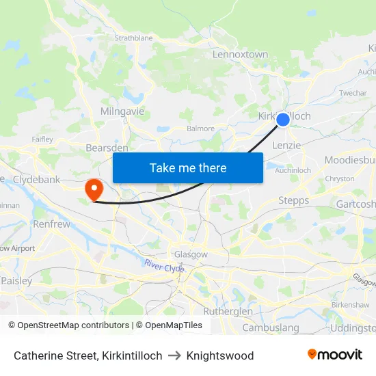 Catherine Street, Kirkintilloch to Knightswood map