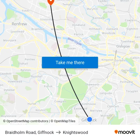 Braidholm Road, Giffnock to Knightswood map
