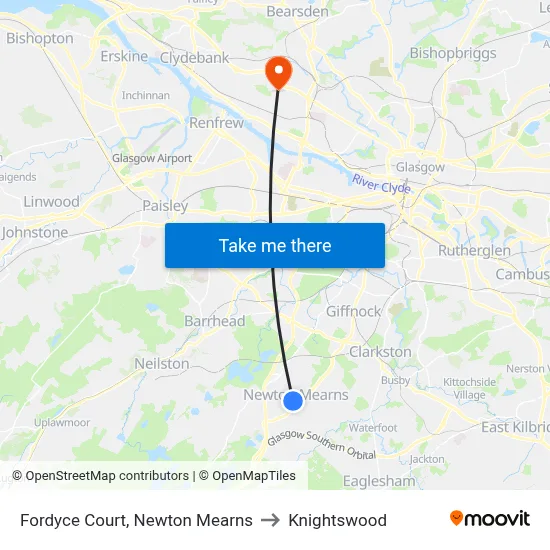 Fordyce Court, Newton Mearns to Knightswood map