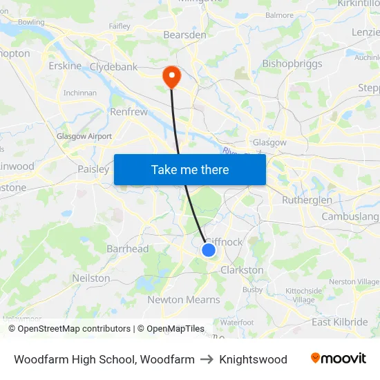 Woodfarm High School, Woodfarm to Knightswood map