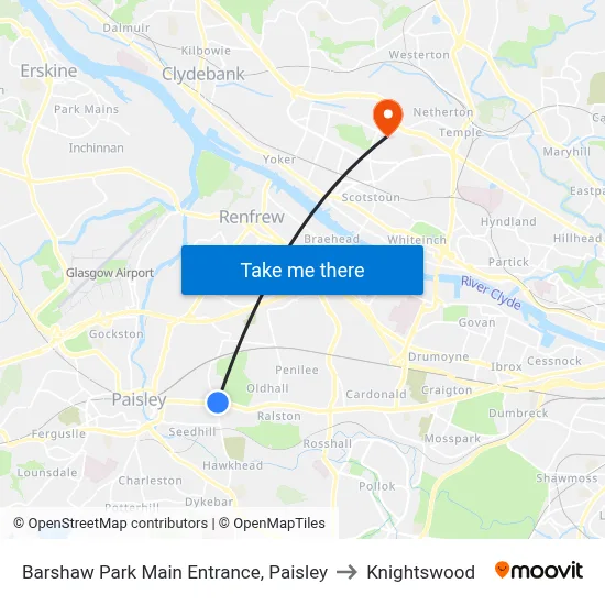 Barshaw Park Main Entrance, Paisley to Knightswood map