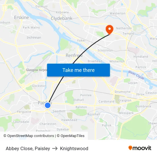 Abbey Close, Paisley to Knightswood map