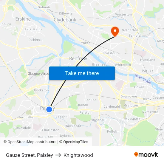 Gauze Street, Paisley to Knightswood map