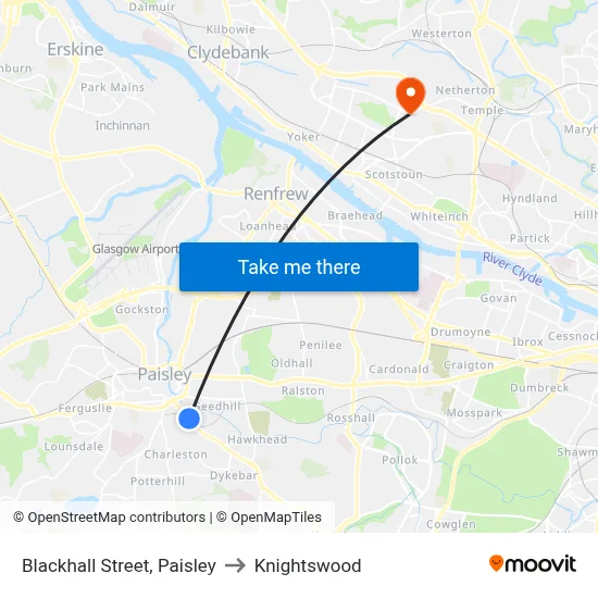 Blackhall Street, Paisley to Knightswood map