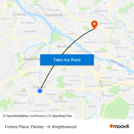 Forbes Place, Paisley to Knightswood map
