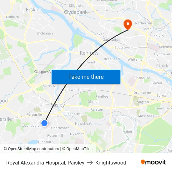 Royal Alexandra Hospital, Paisley to Knightswood map
