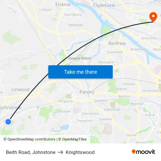Beith Road, Johnstone to Knightswood map