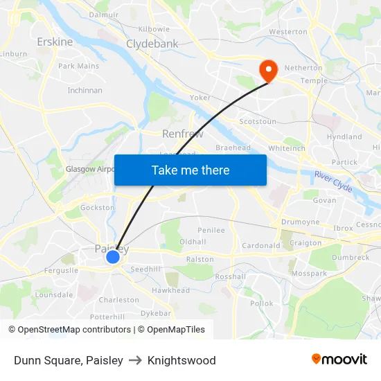 Dunn Square, Paisley to Knightswood map