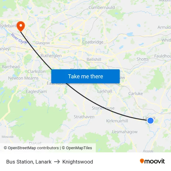 Bus Station, Lanark to Knightswood map