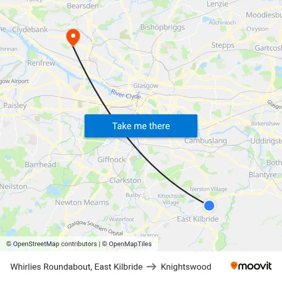 Whirlies Roundabout, East Kilbride to Knightswood map