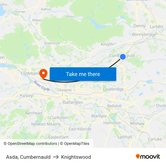 Asda, Cumbernauld to Knightswood map