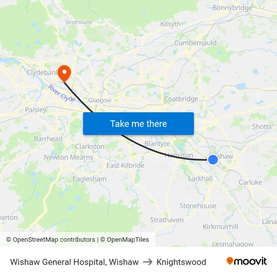 Wishaw General Hospital, Wishaw to Knightswood map
