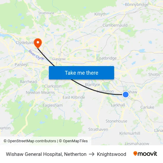 Wishaw General Hospital, Netherton to Knightswood map