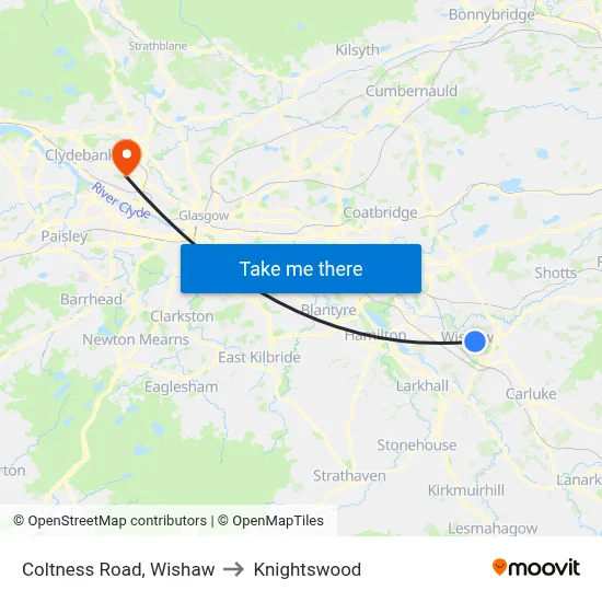 Coltness Road, Wishaw to Knightswood map