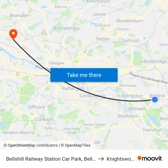 Bellshill Railway Station Car Park, Bellshill to Knightswood map