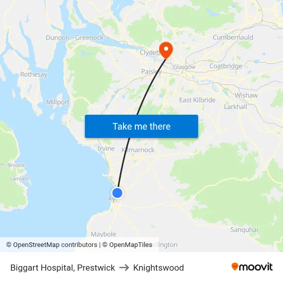 Biggart Hospital, Prestwick to Knightswood map