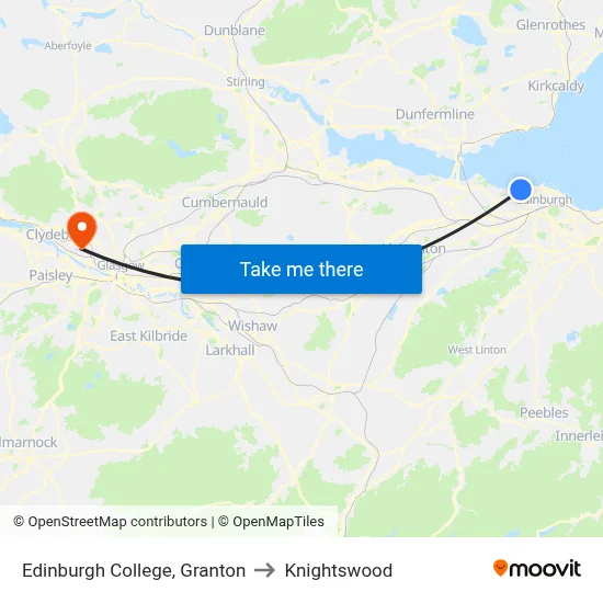 Edinburgh College, Granton to Knightswood map