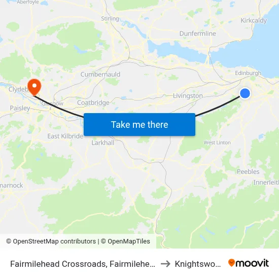 Fairmilehead Crossroads, Fairmilehead to Knightswood map