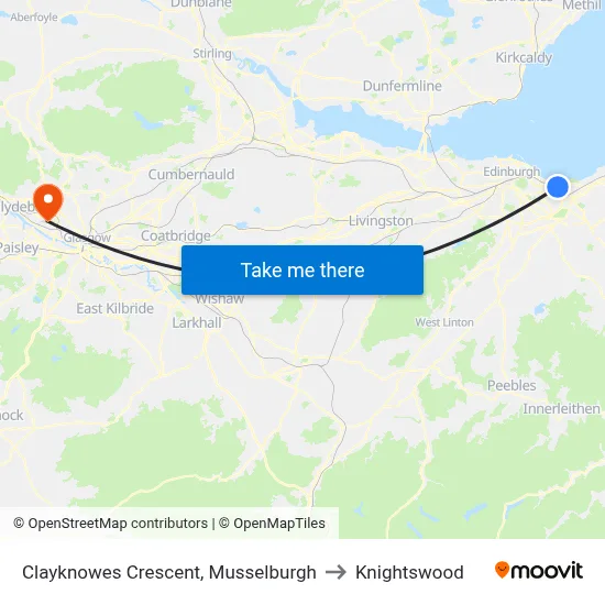 Clayknowes Crescent, Musselburgh to Knightswood map
