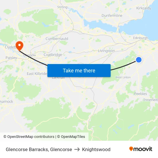 Glencorse Barracks, Glencorse to Knightswood map
