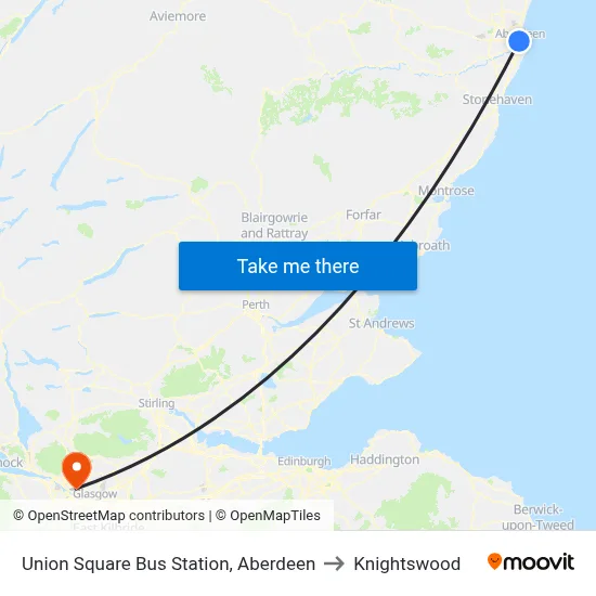 Union Square Bus Station, Aberdeen to Knightswood map