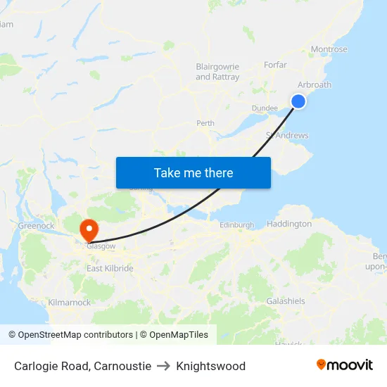 Carlogie Road, Carnoustie to Knightswood map