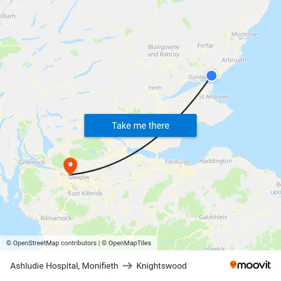 Ashludie Hospital, Monifieth to Knightswood map