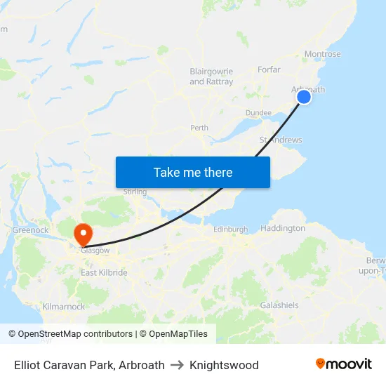 Elliot Caravan Park, Arbroath to Knightswood map