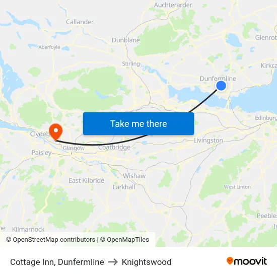 Cottage Inn, Dunfermline to Knightswood map