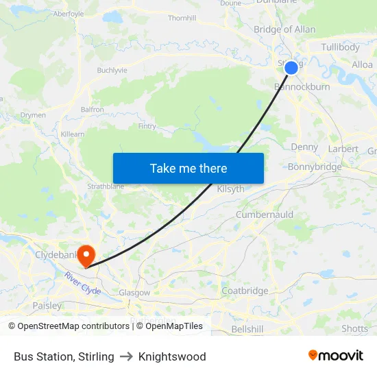 Bus Station, Stirling to Knightswood map