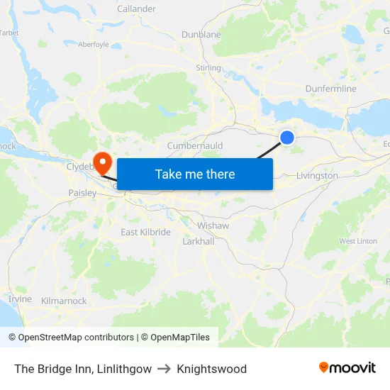 The Bridge Inn, Linlithgow to Knightswood map