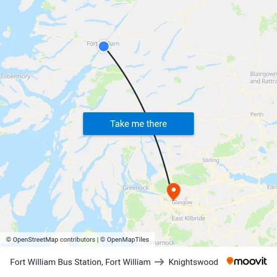 Fort William Bus Station, Fort William to Knightswood map