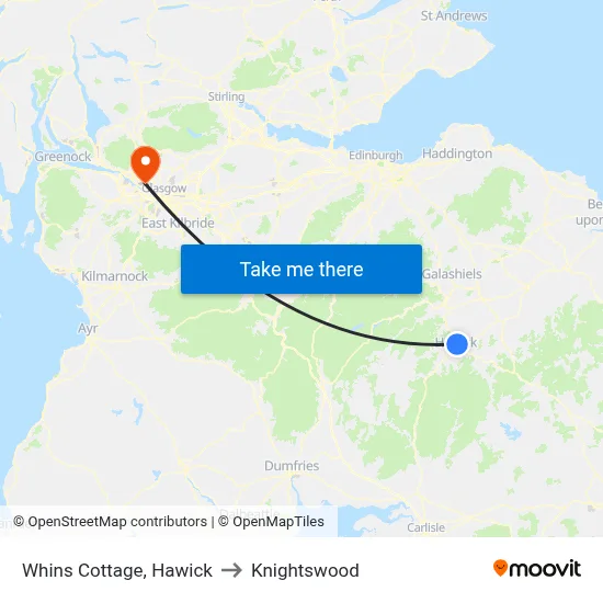 Whins Cottage, Hawick to Knightswood map