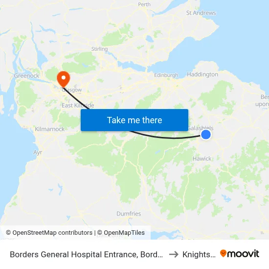 Borders General Hospital Entrance, Borders General Hospital to Knightswood map