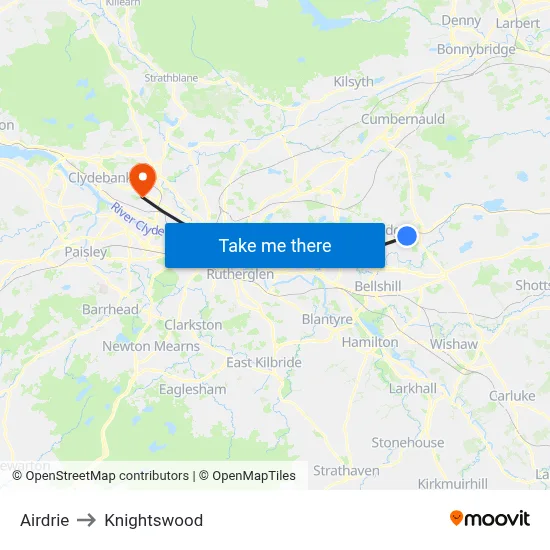 Airdrie to Knightswood map