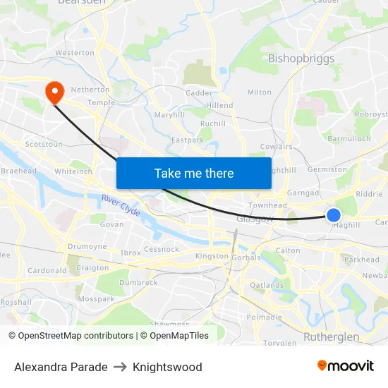 Alexandra Parade to Knightswood map