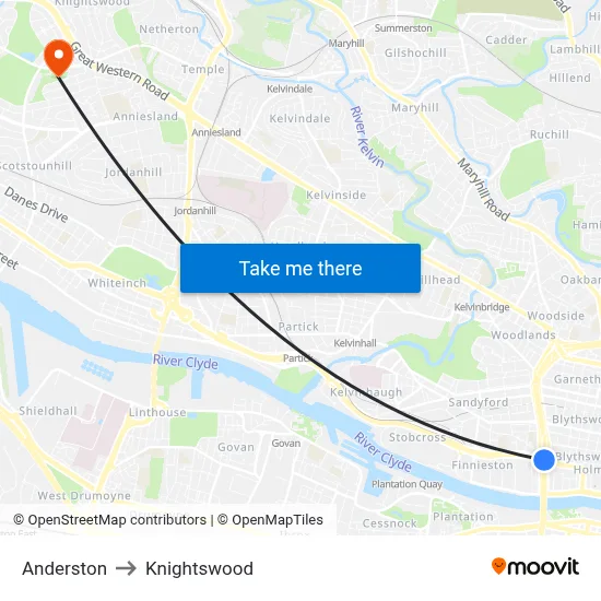 Anderston to Knightswood map