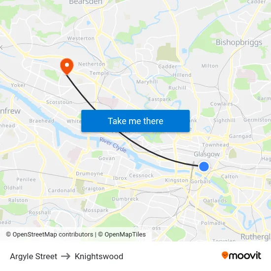 Argyle Street to Knightswood map