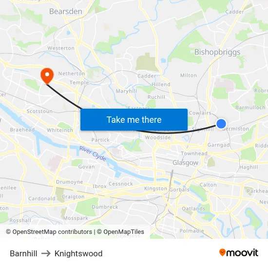 Barnhill to Knightswood map