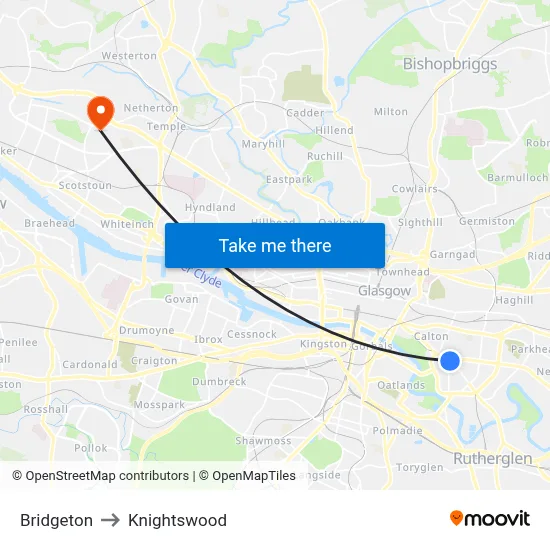 Bridgeton to Knightswood map
