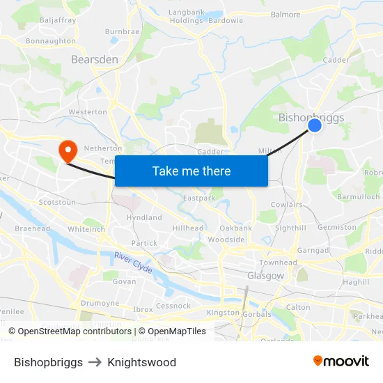 Bishopbriggs to Knightswood map