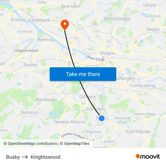 Busby to Knightswood map