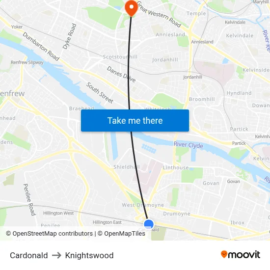 Cardonald to Knightswood map