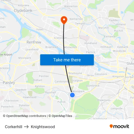 Corkerhill to Knightswood map